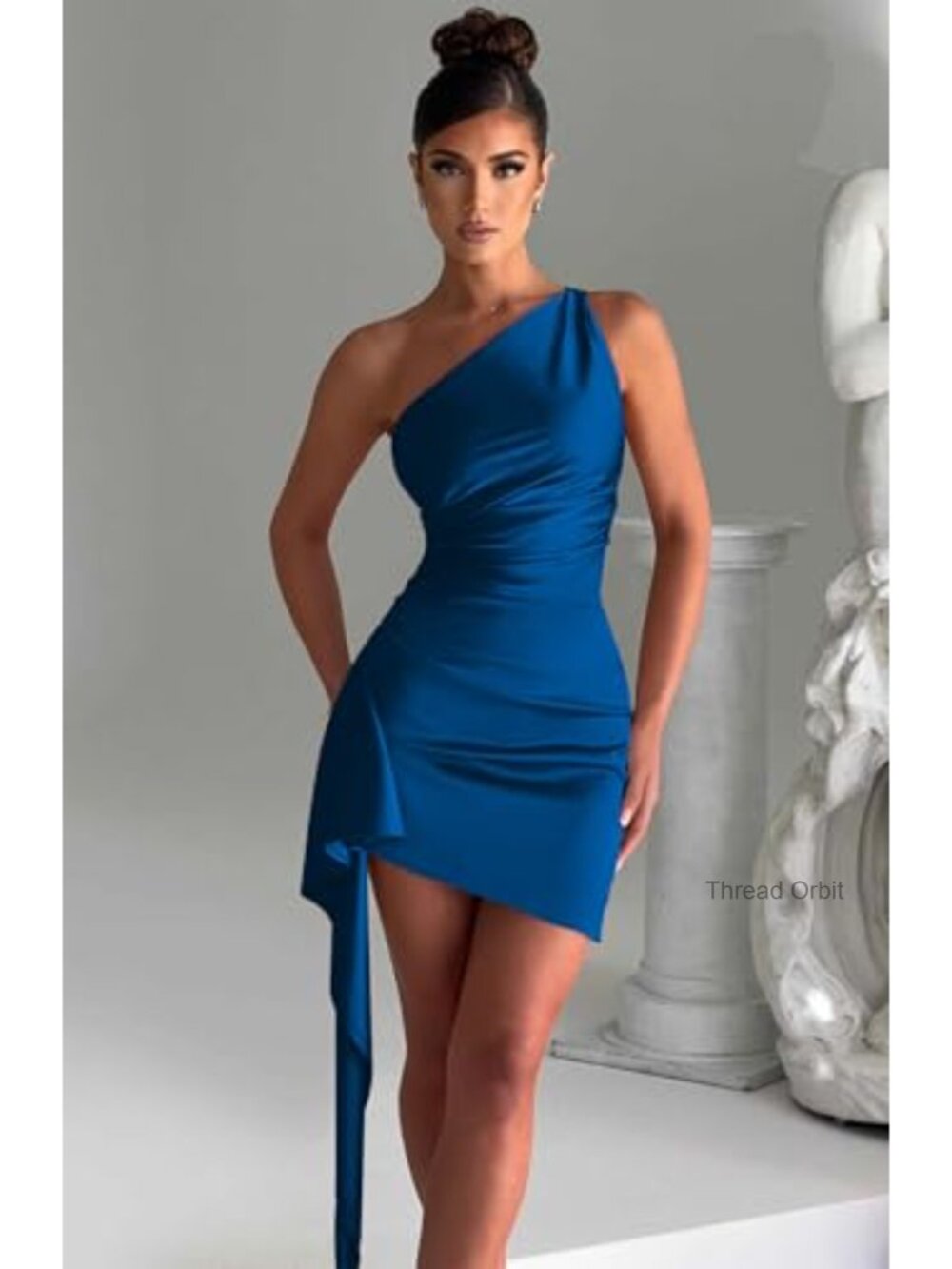 One Shoulder Ruched Bodycon Sleeveless Mini Club Party Dress - Picture 2 of 5